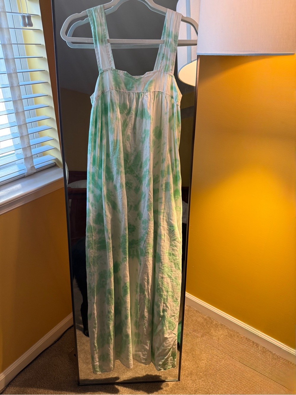 Green Tie-Dye Maxi Sundress with Wide Straps